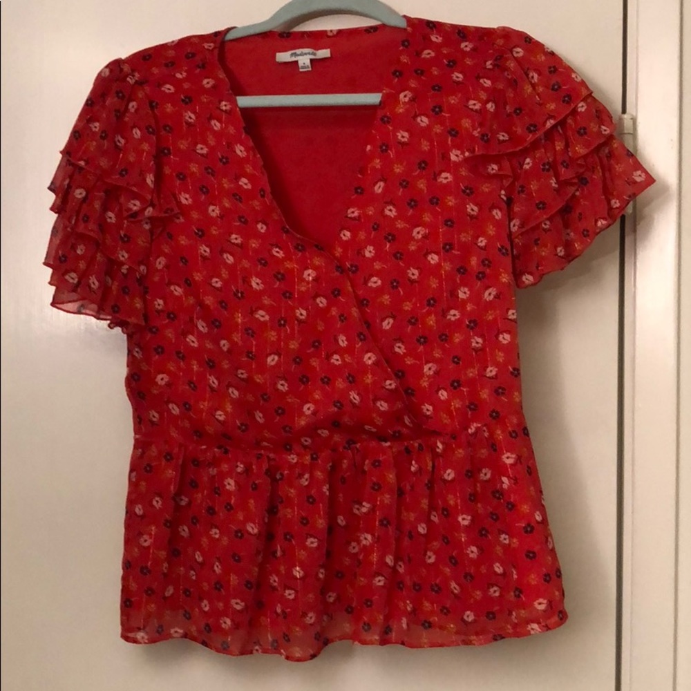Madewell Red Ruffle Top